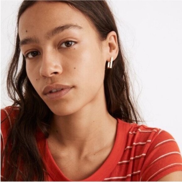 New! Madewell 14K Gold Plated Square Huggie Earrings (1003) NWOT - Picture 2 of 2